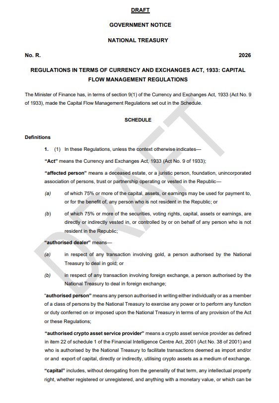 South Africa’s Capital Flow Management Regulations Draft | Source: treasury.gov.za