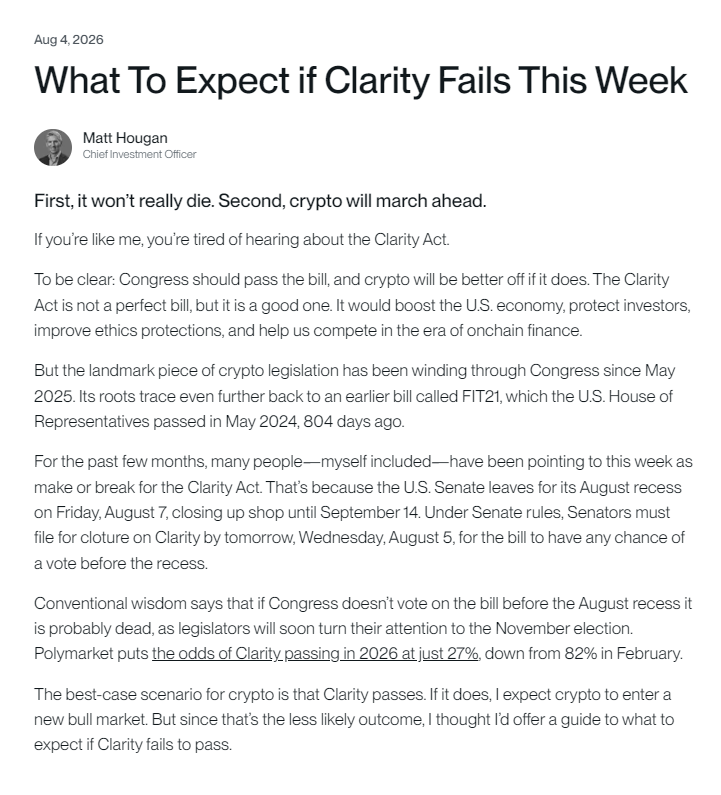 Official blog post of Bitwise on Clarity Act | Source: experts.bitwiseinvestments.com