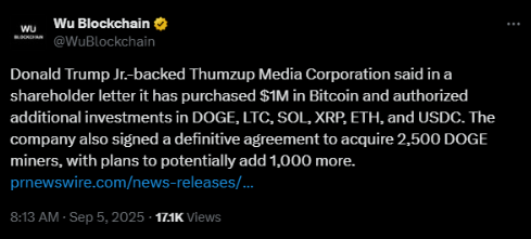 Thumzup Media Corporation has announced $1 million BTC plan | Source: X